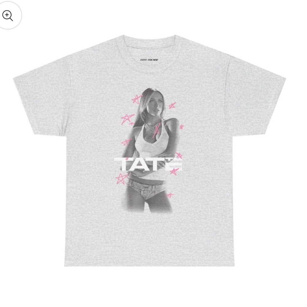 Tate McRae Merch - Oversized Grey Pink Stars T-shirt